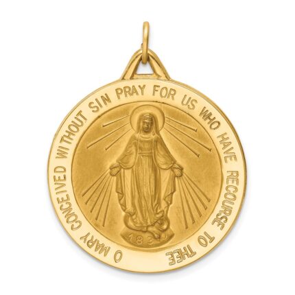 14k Polished and Satin Solid Large Miraculous Medal Round Pendant