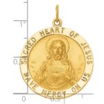 14k Polished and Satin Large Solid Sacred Heart of Jesus Medal Round Pendant - Image 3