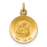 14k Polished and Satin Solid Saint Joseph Medal Round Charm