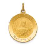14k Polished and Satin Solid St Theresa Medal Round Pendant