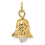 14k 3-D Wedding Bell with Freshwater Cultured Pearl Clapper Charm - Image 3