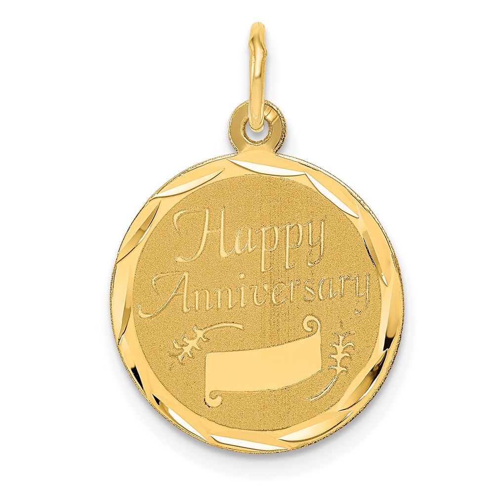 XAC570.jpg 14K HAPPY ANNIVERSARY with Banner 16mm Engravable Disc Charm - Image 1