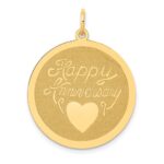 14K HAPPY ANNIVERSARY with Heart 25mm Engravable Disc Charm