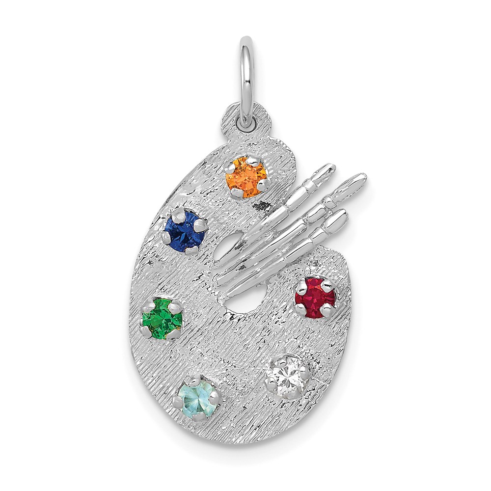 XAC933.jpg 14k White Gold Multi-color CZ Stones Artist Palette Charm - Image 1