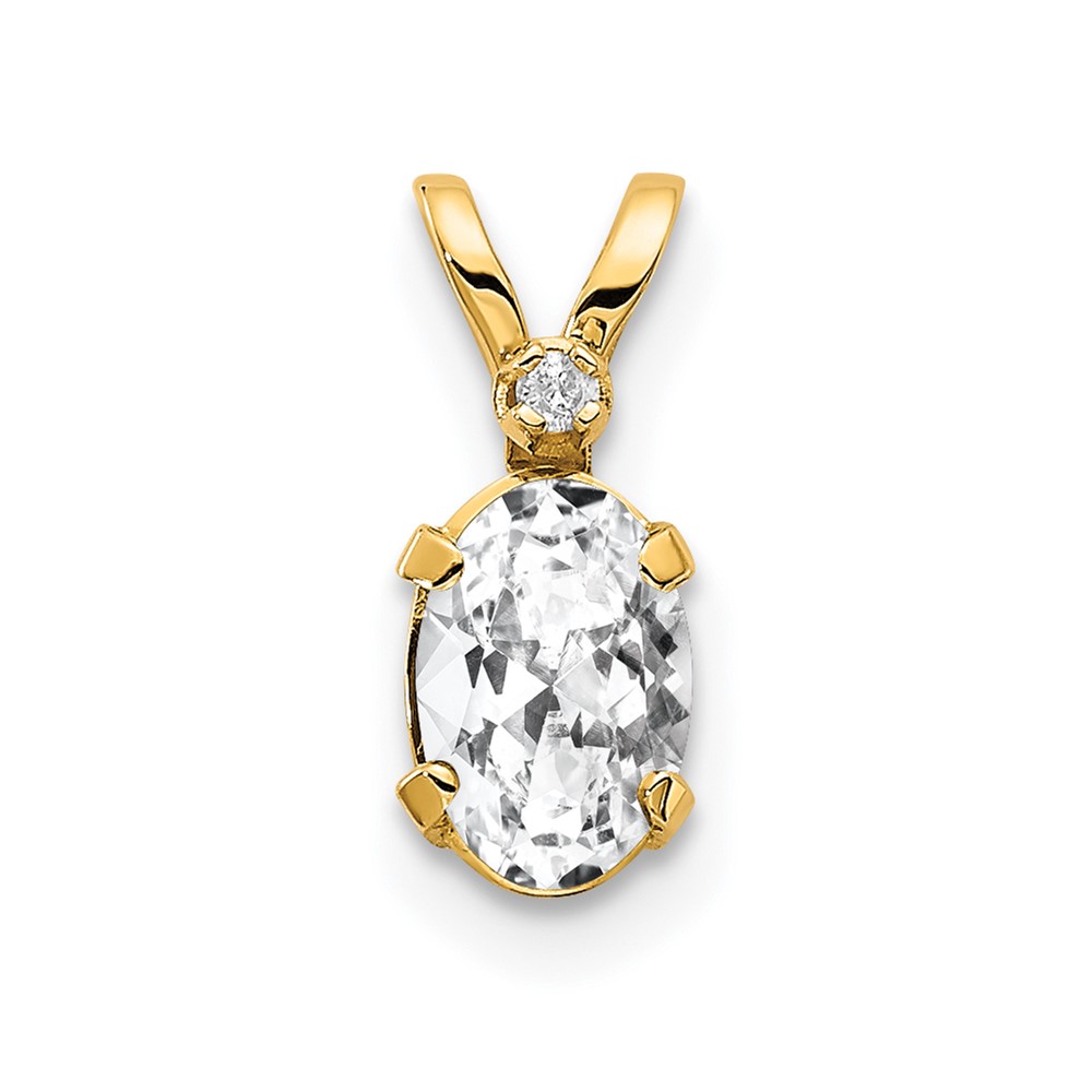 XBE159.jpg 14k Diamond and 6x4 Oval April/White Topaz Birthstone Pendant - Image 1