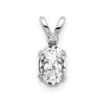 14K White Gold Diamond and 6x4 Oval April/White Topaz Birthstone Pendant