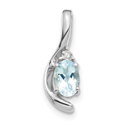 14k White Gold 6x4 Oval March/Aquamarine and Diamond Pendant