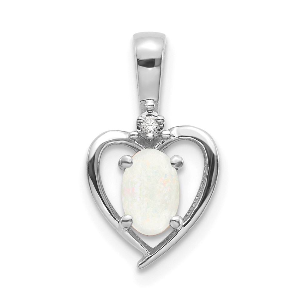 XBS473.jpg 14k White Gold 6x4 Oval October/Opal and Diamond Heart Pendant - Image 1