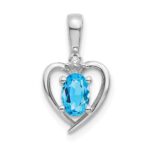 14k White Gold 6x4 Oval December/Blue Topaz and Diamond Heart Pendant