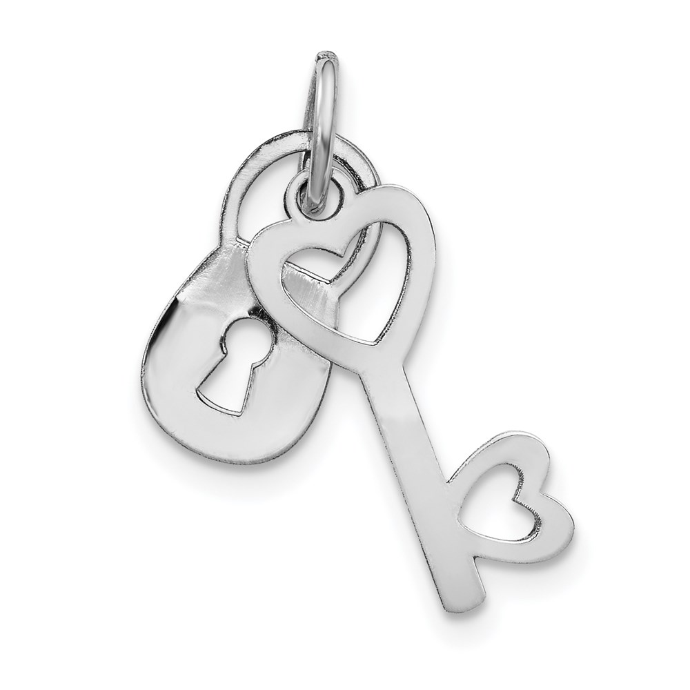 XCH534.jpg 14k White Gold Polished Moveable Lock and Heart Key Charm - Image 1