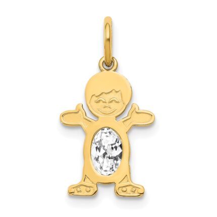 14K Boy Charm 6x4 Oval Genuine White Topaz-April