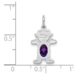14K White Gold Girl Charm 6x4 Oval Genuine Amethyst-February - Image 3
