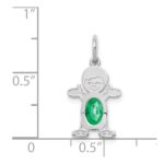 14K White Gold Boy Charm 6x4 Oval Genuine Emerald-May - Image 3