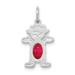 14K White Gold Girl Charm 6x4 Oval Genuine Ruby-July