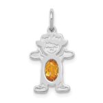 14K White Gold Girl Charm 6x4 Oval Genuine Citrine-November