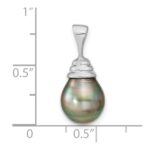 14k White Gold 9-10mm Black Teardrop Tahitian Saltwater Cultured Pearl Pendant - Image 3