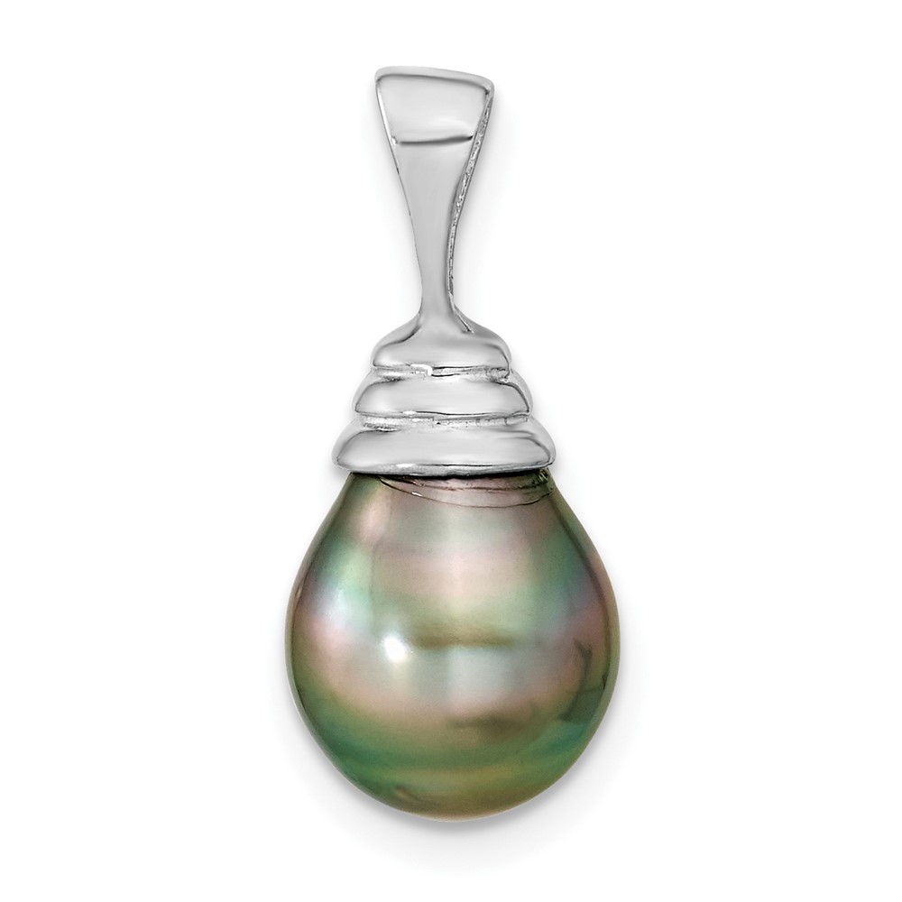 XF426.jpg 14k White Gold 9-10mm Black Teardrop Tahitian Saltwater Cultured Pearl Pendant - Image 1