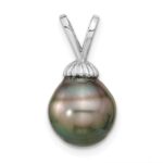 14k White Gold 9-10mm Teardrop Black Tahitian Saltwater Cultured Pearl Pendant