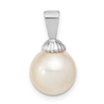 14k White Gold 9-10mm Round White South Sea Saltwater Pearl Pendant - Image 4