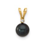 14k 5-6mm Black Round Akoya Saltwater Cultured Pearl and .01 Carat Diamond Pendant