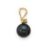 14k 5-6mm Black Round Akoya Saltwater Cultured Pearl and .01 Carat Diamond Pendant - Image 2