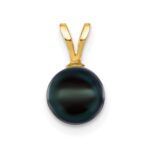14k 7-8mm Black Round Akoya Saltwater Cultured Pearl Pendant