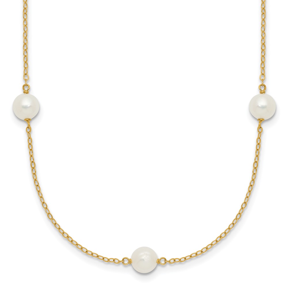 XF555.jpg 10K 5-6mm White Near Round Freshwater Cultured Pearl 7-Station 16 inch Necklace - Image 1