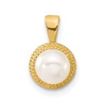 14k 5-6mm White Button Freshwater Cultured Pearl Post Earrings and Pendant Set - Image 5