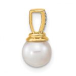 14k 6-7mm Button White Freshwater Cultured Pearl and Diamond Pendant - Image 2