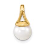 14K 7-8mm White Round Freshwater Cultured Pearl Polished Pendant - Image 4