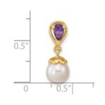14K 7-8mm Round White Freshwater Cultured Pearl and Pear Amethyst Chain Slide - Image 3