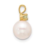 14k 7-7.5mm White Round Freshwater Cultured Pearl and .07PE Peridot Pendant - Image 2