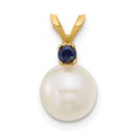 14k 7-7.5mm White Round Freshwater Cultured Pearl and .09SA Sapphire Pendant