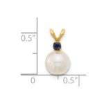 14k 7-7.5mm White Round Freshwater Cultured Pearl and .09SA Sapphire Pendant - Image 4