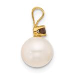 14k 7-7.5mm White Round Freshwater Cultured Pearl and .09SQ Smoky Quartz Pendant - Image 2