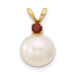 14k 8-8.5mm White Round Freshwater Cultured Pearl and .09GA Garnet Pendant