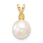14k 8-8.5mm White Round Freshwater Cultured Pearl and .07PE Peridot Pendant - Image 3