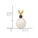 14k 8-8.5mm White Round Freshwater Cultured Pearl and .09SA Sapphire Pendant - Image 4