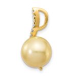 14k 10-11mm Round Golden South Sea Saltwater Cultured Pearl and .125 Carat Diamond Pendant - Image 2