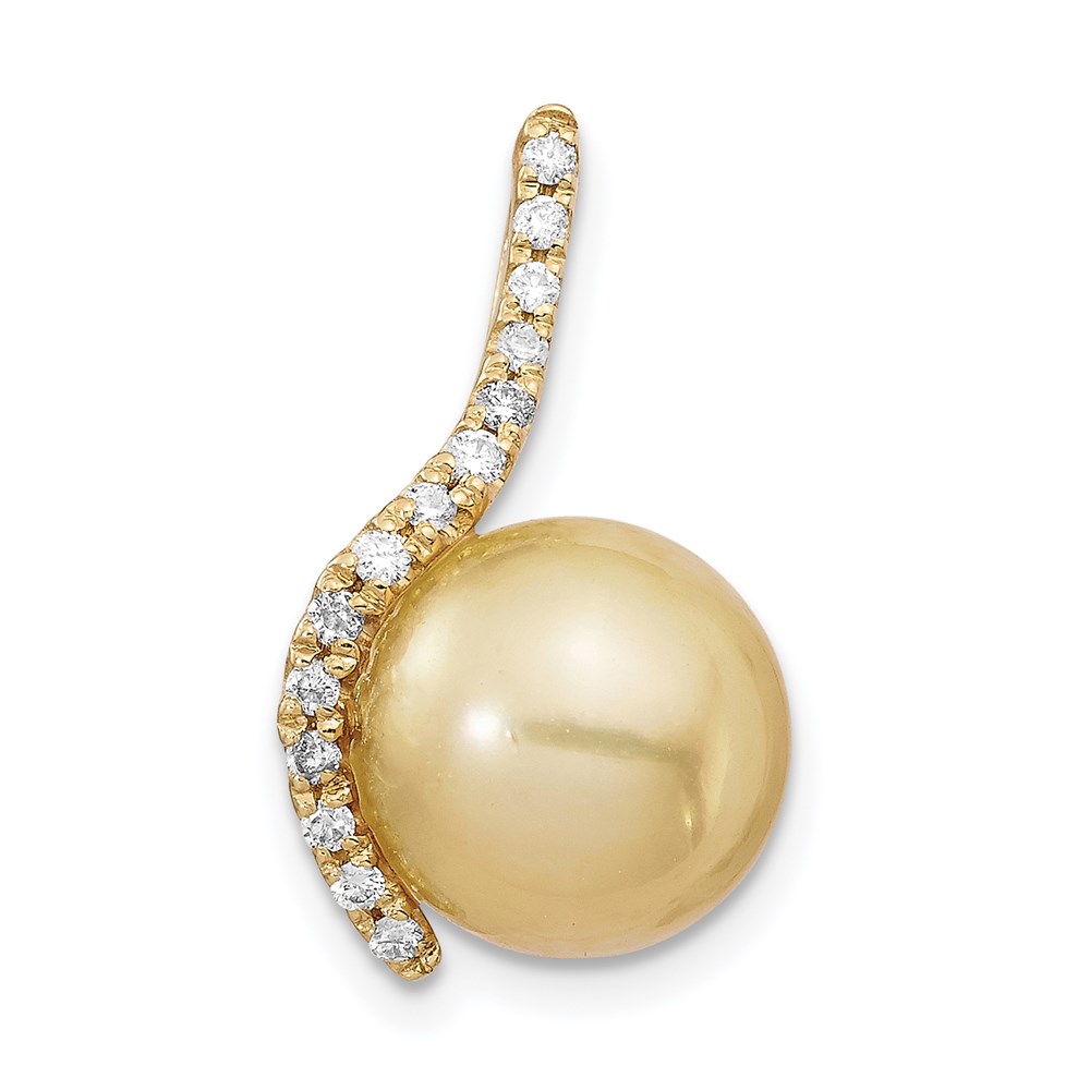 XF745.jpg 14k 10-11mm Round Golden South Sea Saltwater Cultured Pearl and .125 Carat Diamond Pendant - Image 1