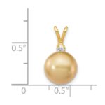 14k 9-10mm Round Golden South Sea Saltwater Cultured Pearl and .05 Carat Diamond Pendant - Image 3