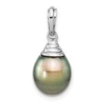 14k White Gold 9-10mm Black Teardrop Tahitian Saltwater Cultured Pearl Pendant