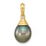 14k 9-10mm Black Teardrop Tahitian Saltwater Cultured Pearl Pendant