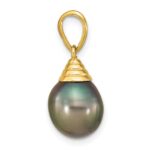 14k 9-10mm Black Teardrop Tahitian Saltwater Cultured Pearl Pendant - Image 2