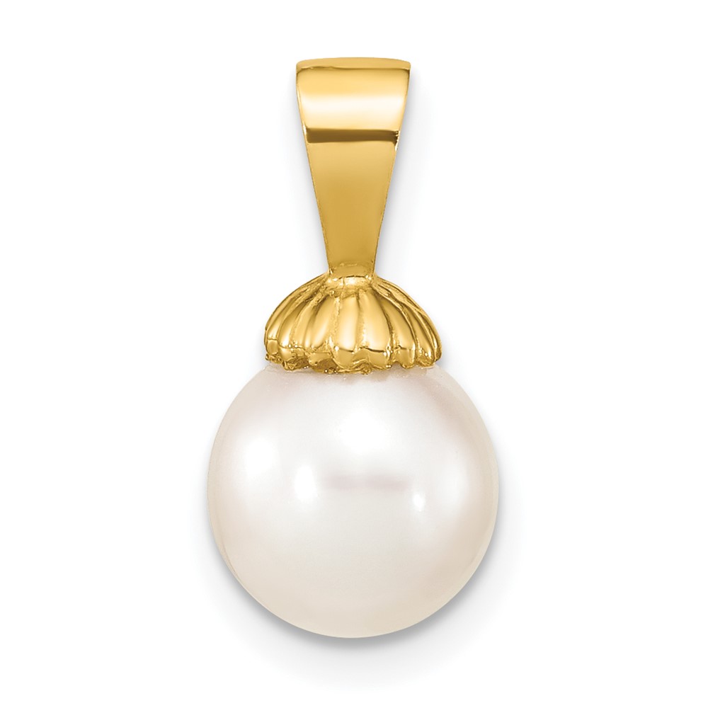 XF774.jpg 14K 8-9mm White Round Freshwater Pearl Pendant - Image 1