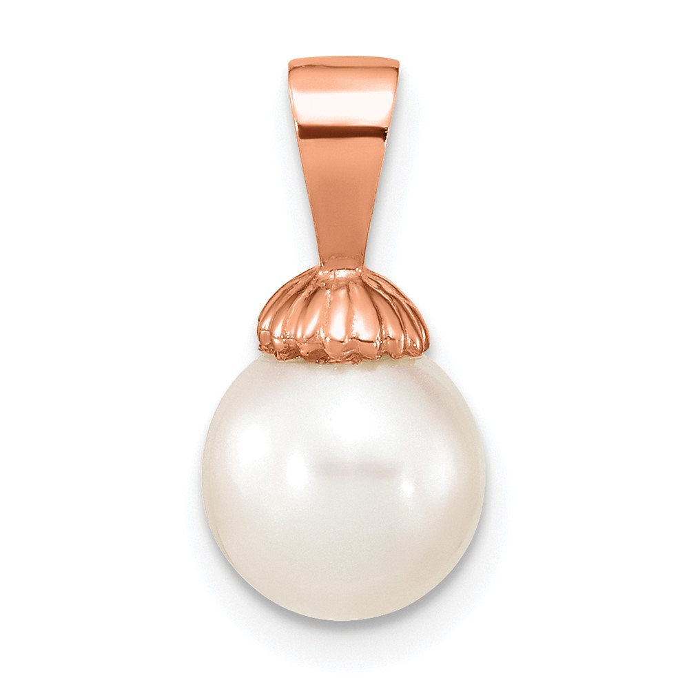 XF774R.jpg 14K Rose Gold 8-9mm White Round Freshwater Cultured Pearl Pendant - Image 1