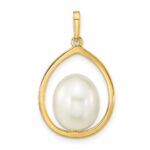 14k 9-10mm White Rice Freshwater Cultured Pearl Teardrop Pendant