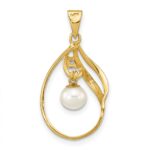 14k 5-6mm White Round Freshwater Cultured Pearl and .05 Carat Diamond Pendant - Image 4