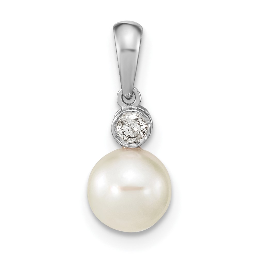 XF784.jpg 14k White Gold 6-7mm Round White Akoya Saltwater Cultured Pearl and .05 Carat Diamond Pendant - Image 1