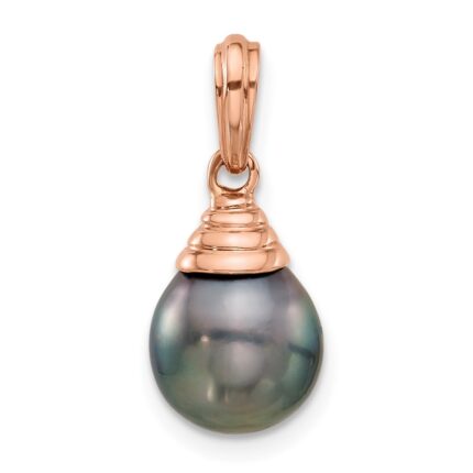 14k Rose Gold 9-10mm Black Teardrop Tahitian Saltwater Cultured Pearl Pendant
